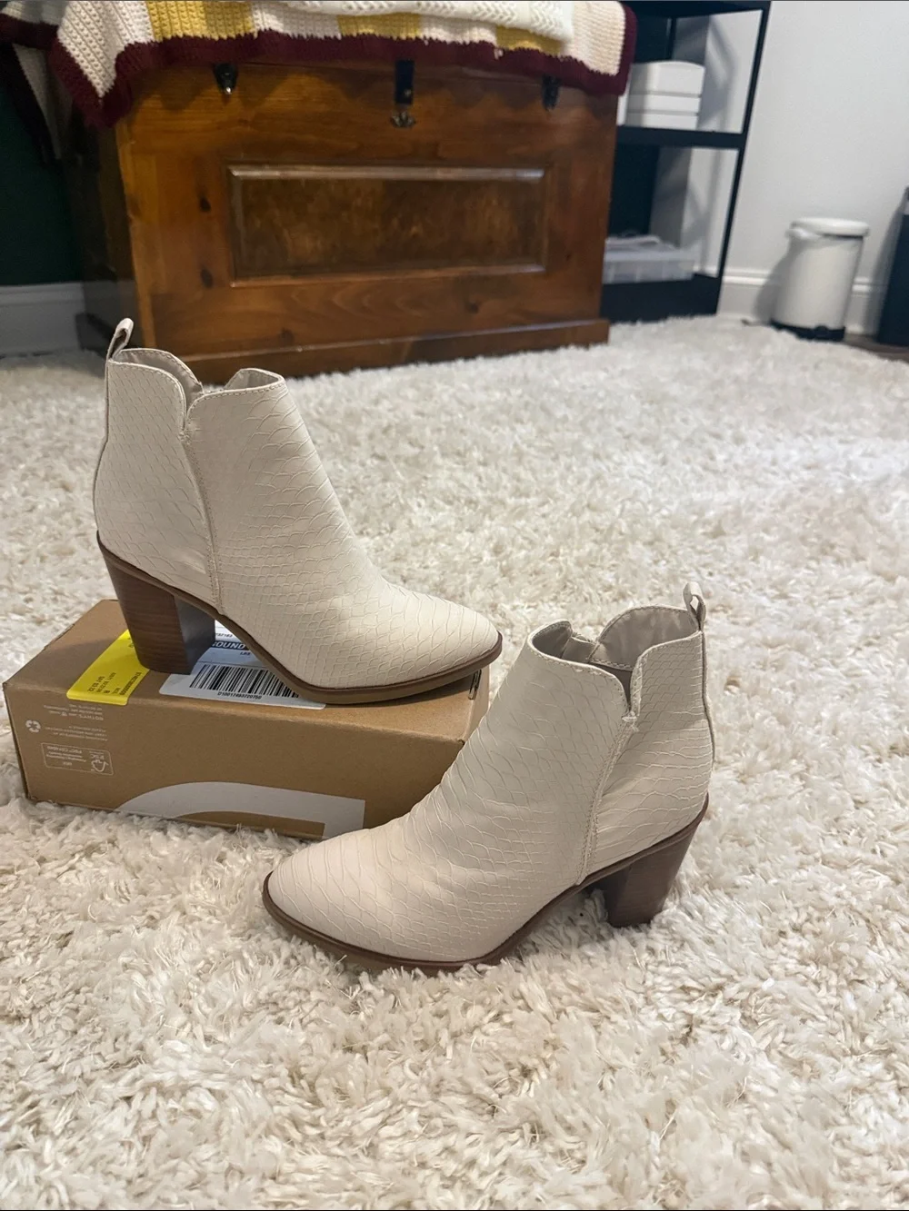 MIA Cream Textured Pointed Ankle Booties